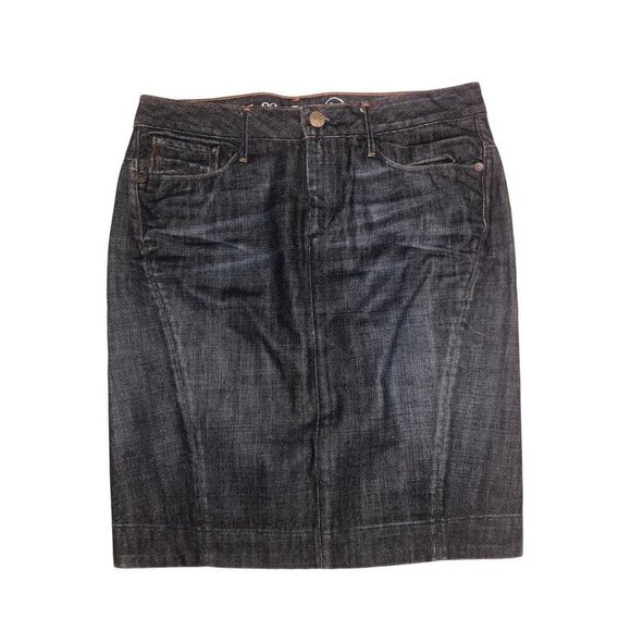 Ernest Sewn Size 29 Skirt Charlotte 55 Denim Jean Knee Distressed Wash Back Slit - Picture 1 of 8